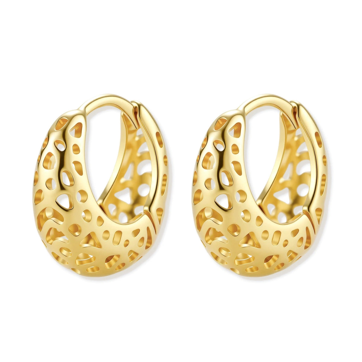 Odile Openwork Hoops, pair angled to show the hoop profile and hinge