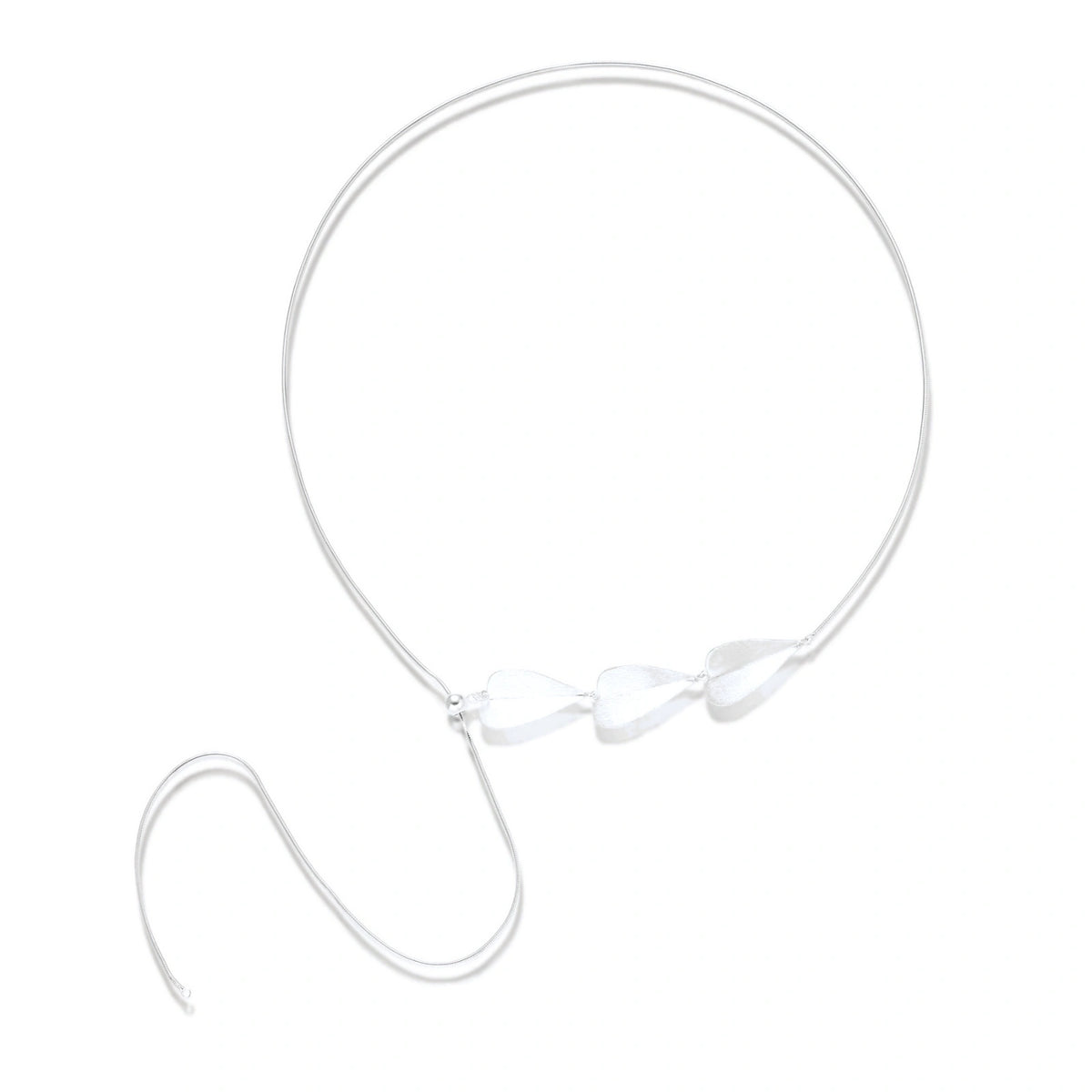 Lark Leaf Necklace, full necklace laid flat showing the sliding bead adjuster and chain ends