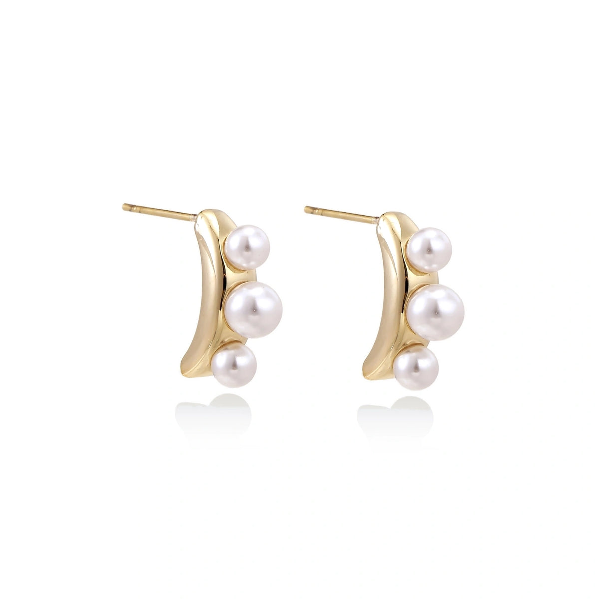 Pearl Trio Curve Studs - side angle view