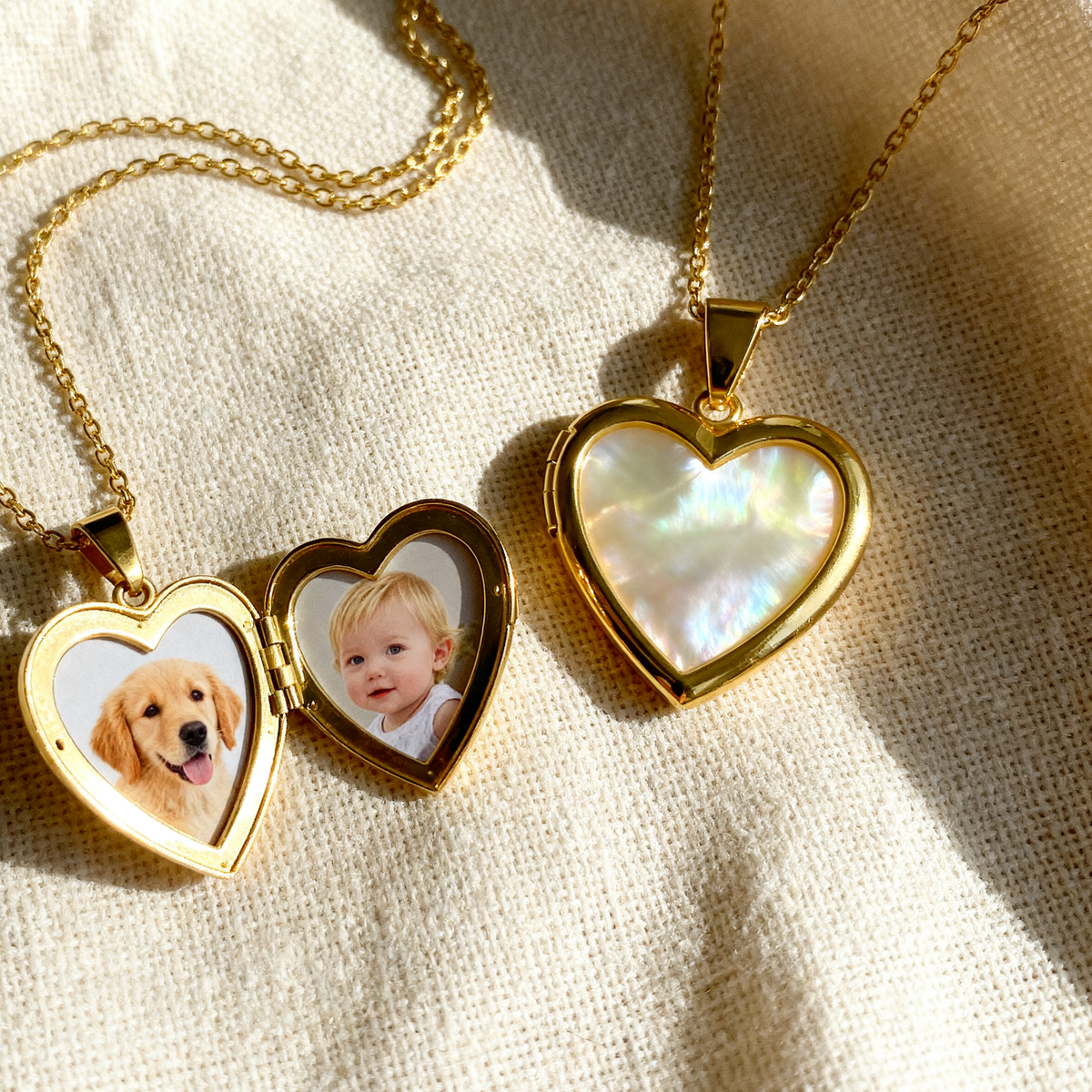 Open gold heart locket necklace showing the photo compartment