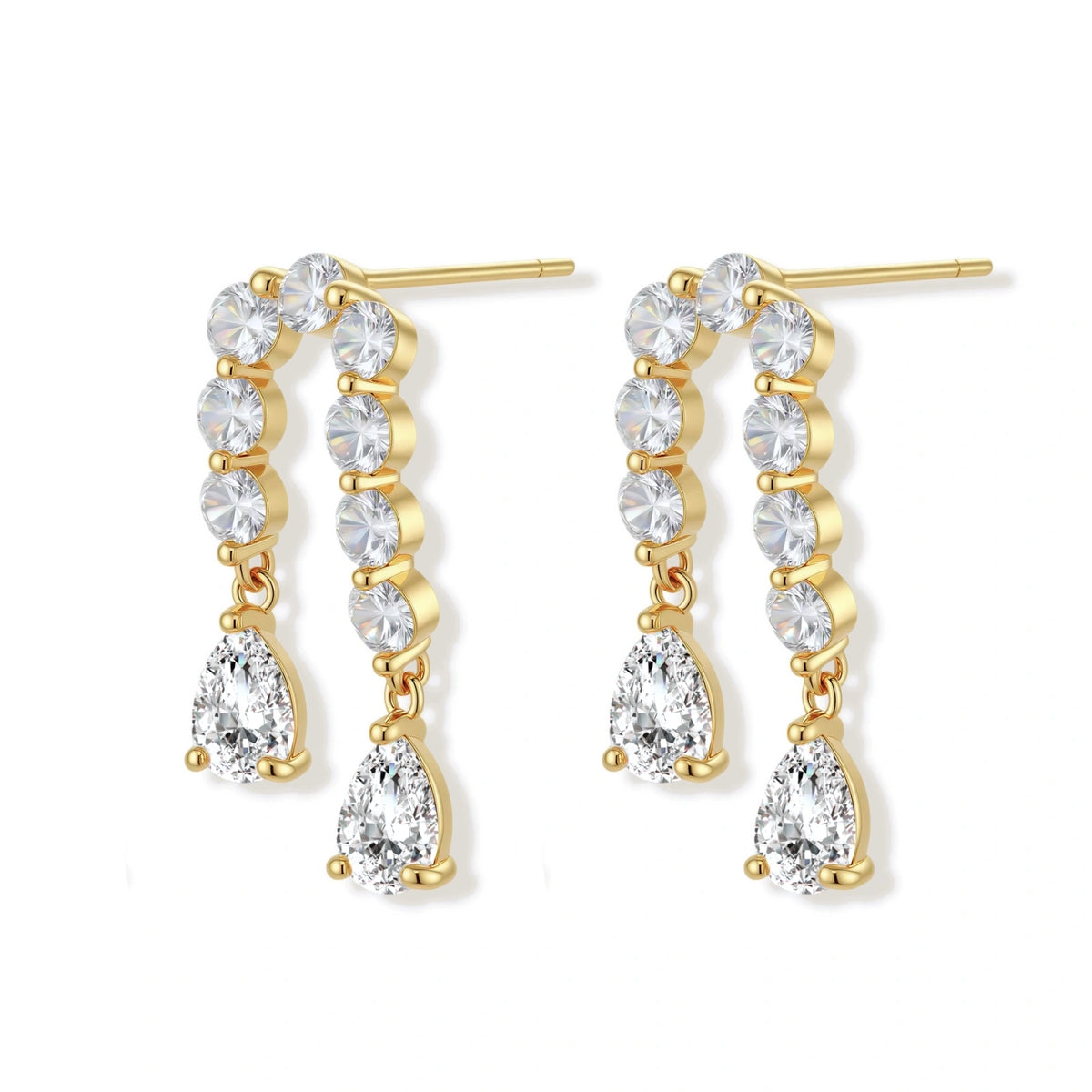 Linnea Crystal Drop Earrings, close-up of pear-cut drops