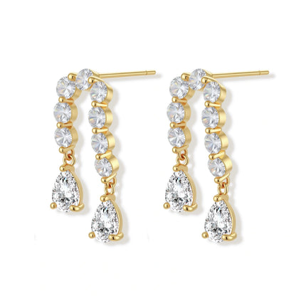 Linnea Crystal Drop Earrings, close-up of pear-cut drops
