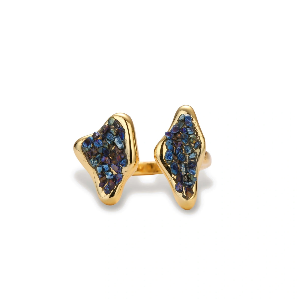 Juniper Embrace Ring gold-tone brass band side view showing natural stone settings