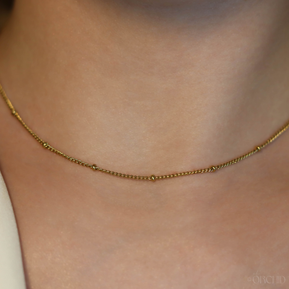 14k Gold Chain Necklace | Minimalist Bead Choker | Hypoallergenic Steel | Waterproof Layering Necklace | Dainty Everyday Jewelry for Women