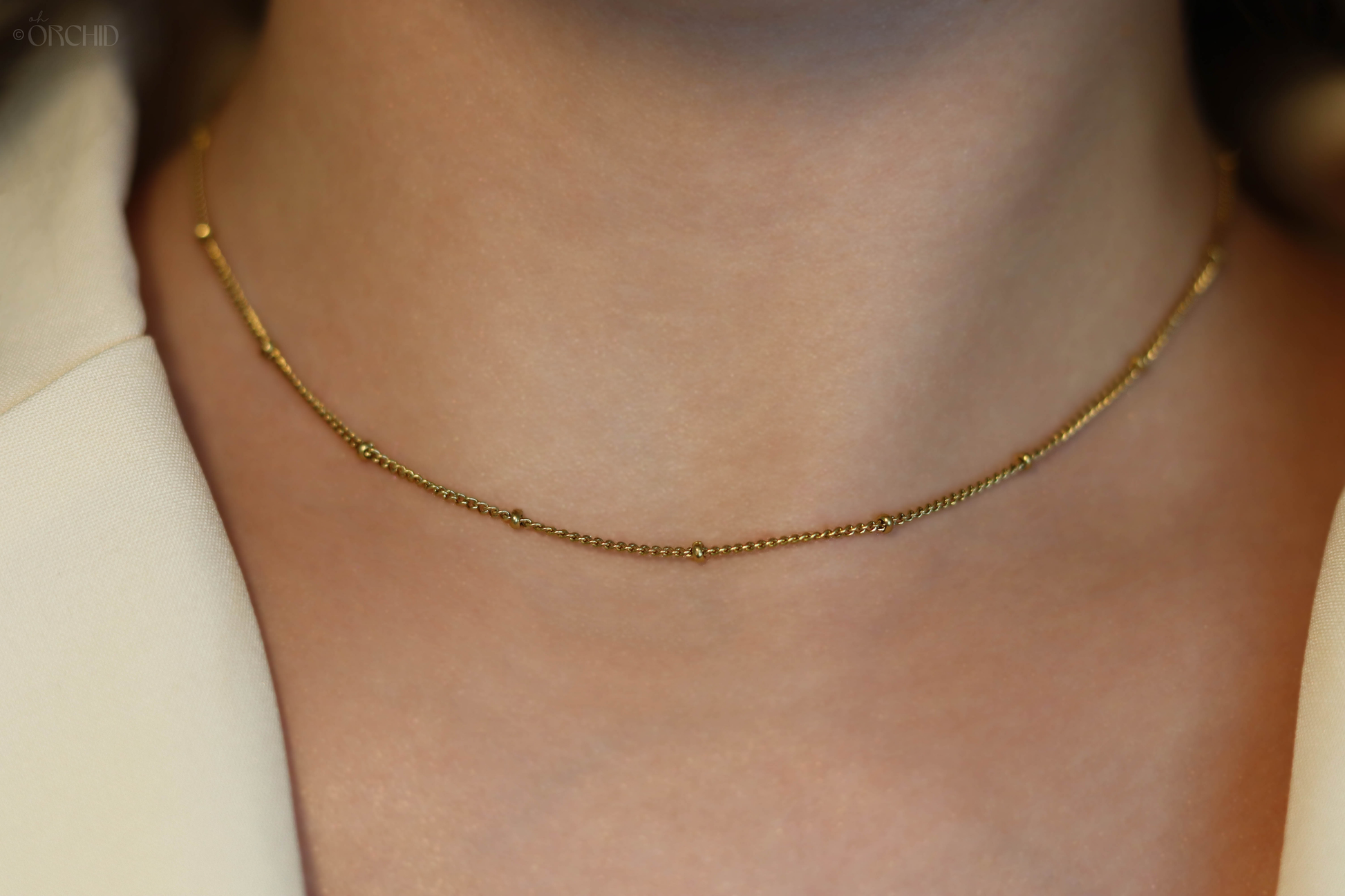 14k Gold Chain Necklace | Minimalist Bead Choker | Hypoallergenic Steel | Waterproof Layering Necklace | Dainty Everyday Jewelry for Women