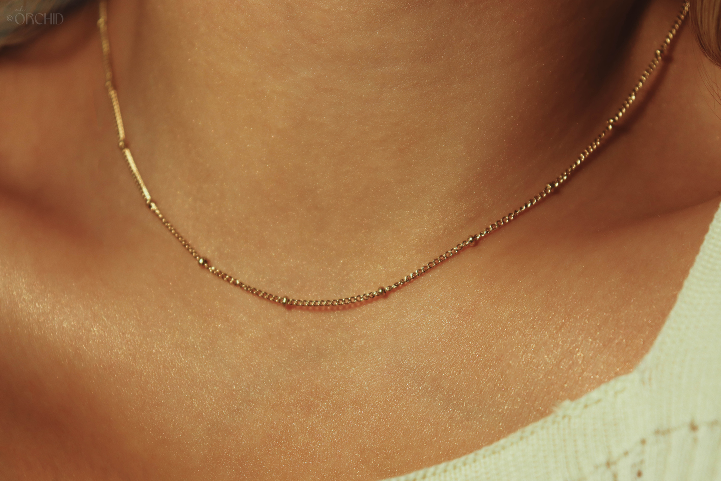 14k Gold Chain Necklace | Minimalist Bead Choker | Hypoallergenic Steel | Waterproof Layering Necklace | Dainty Everyday Jewelry for Women