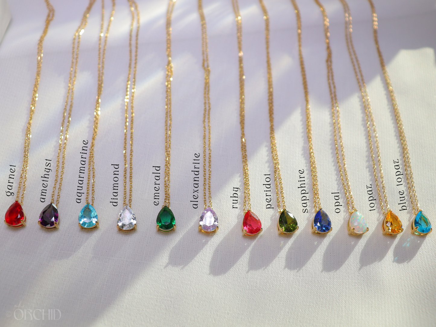 Dainty 14k Gold Raindrop Necklace | Birthstone Necklace Gift for Her | Custom Birth Stone Necklace | Personalized Birthday Gemstone Jewelry