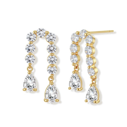 Linnea Crystal Drop Earrings, gold-tone zirconia drop earrings, front view