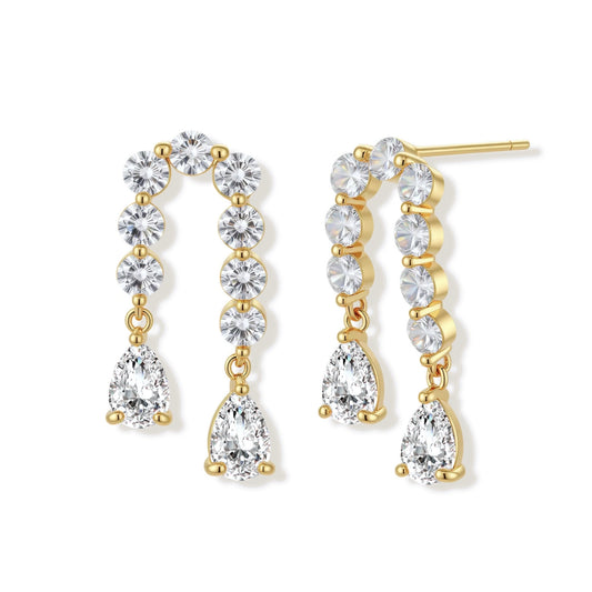 Linnea Crystal Drop Earrings, gold-tone zirconia drop earrings, front view