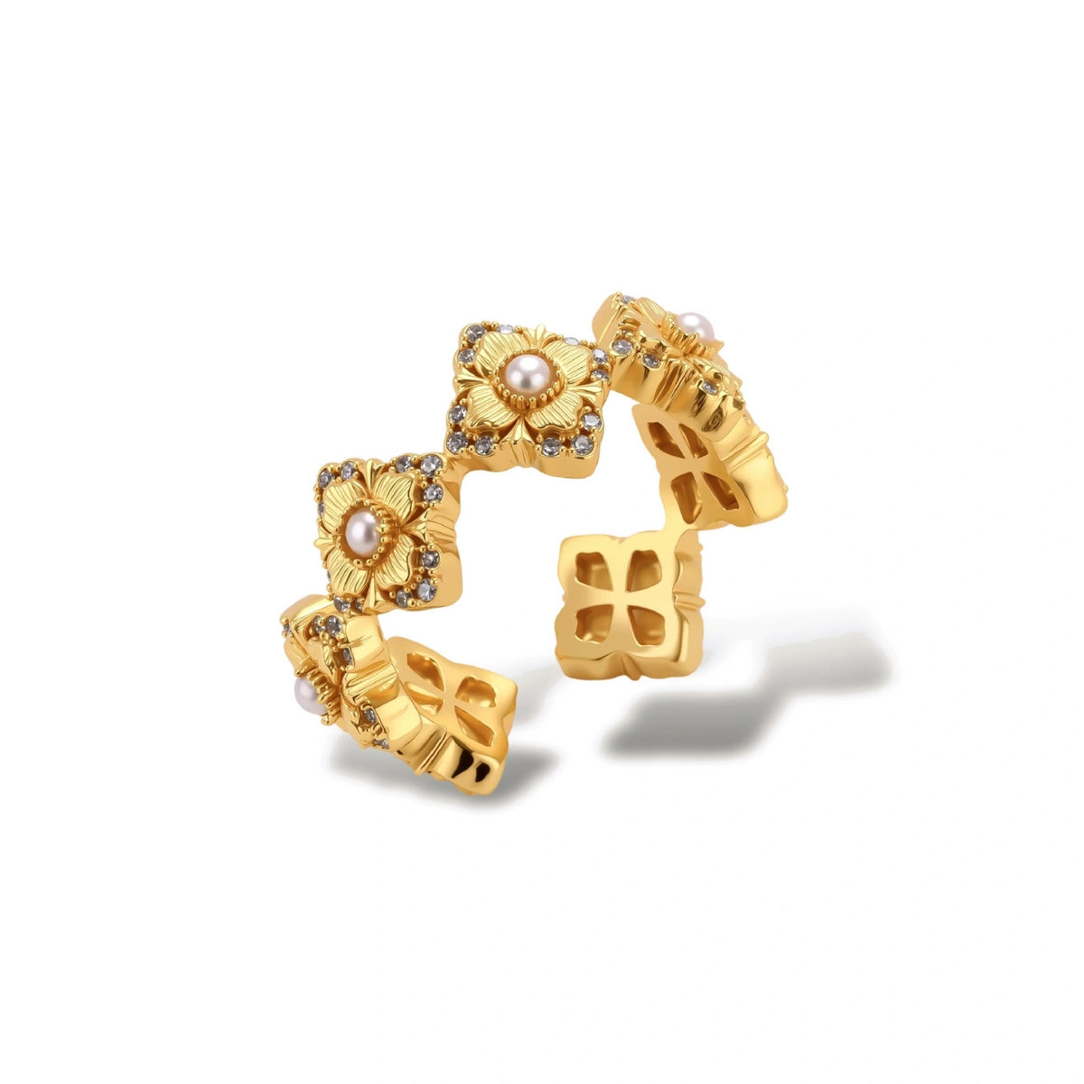 Anneliese Floral Eternity Ring, close-up of the pavé zirconia detail