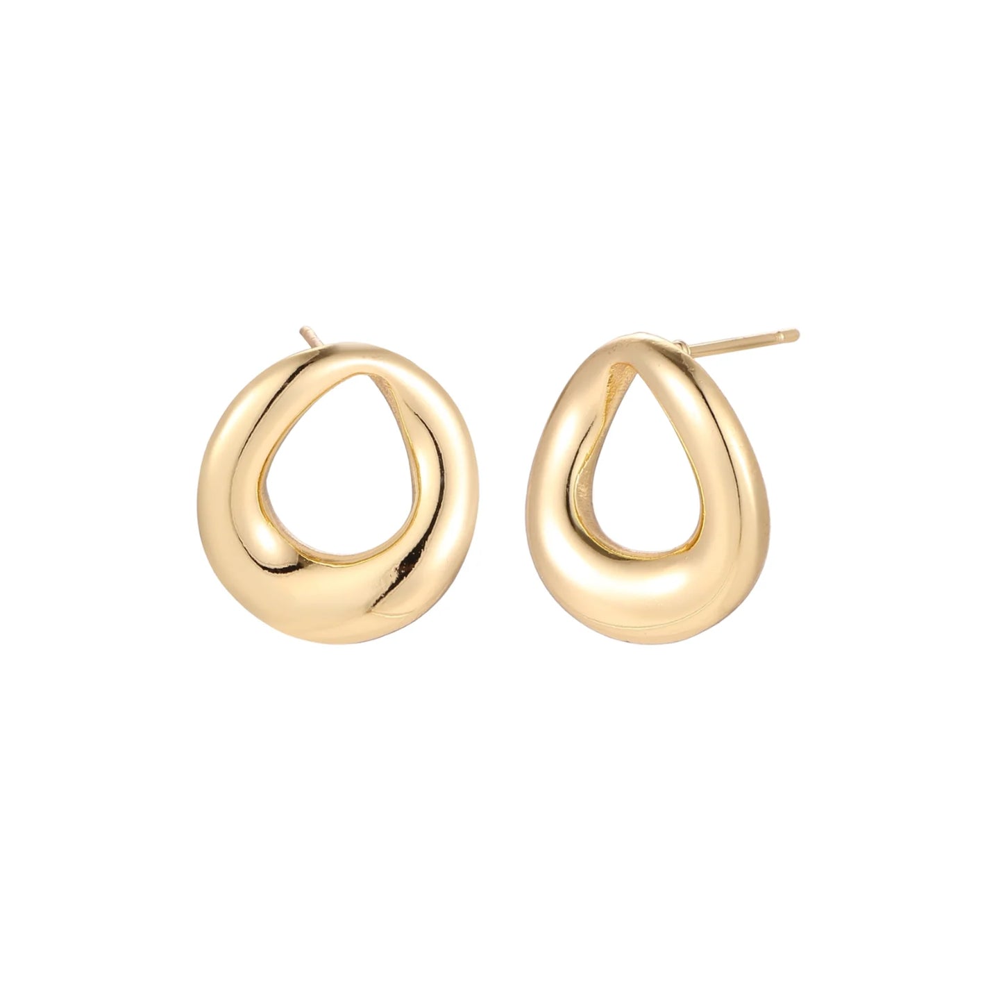 Gold teardrop earrings on a white background