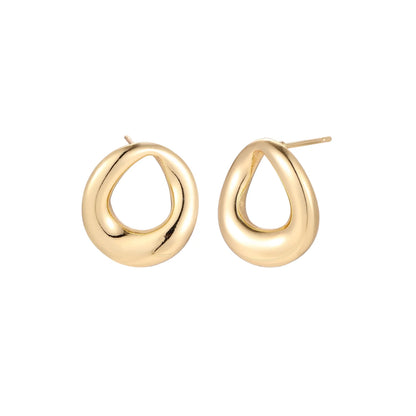 Gold teardrop earrings on a white background
