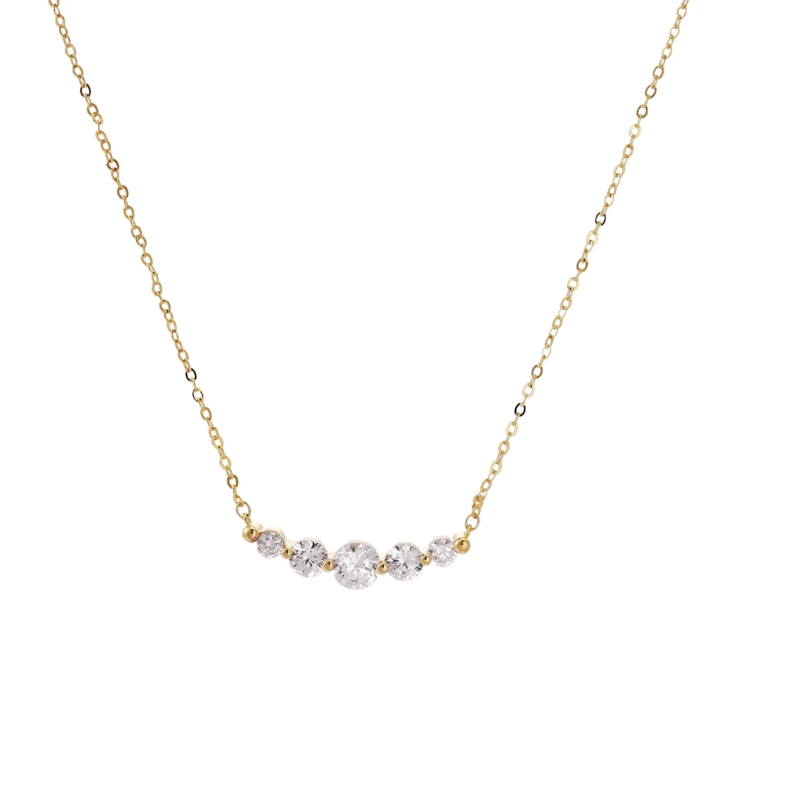 Gold necklace with small diamonds on a white background
