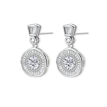 Vivienne Sunburst Moissanite Drops, pair front-on with posts showing