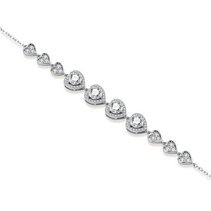 Colette Heart Moissanite Bracelet, bracelet laid straight showing the row of pavé hearts and halo-set stones