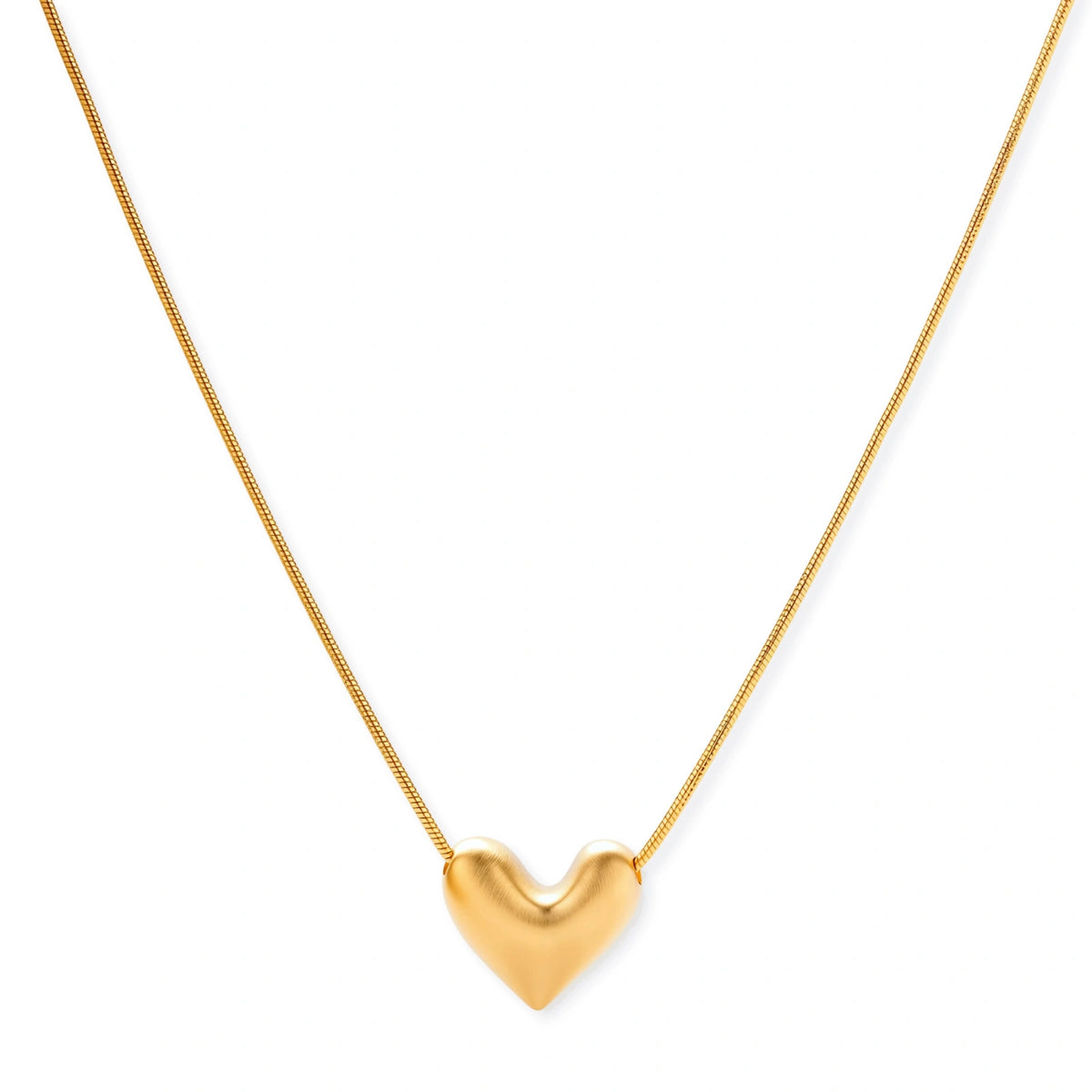 Golden Heart Necklace in 18K gold-plated sterling silver, puffed heart pendant on snake chain