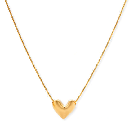 Golden Heart Necklace in 18K gold-plated sterling silver, puffed heart pendant on snake chain