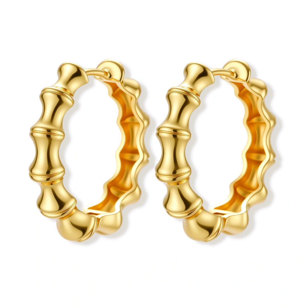 Reya Bamboo Hoops, pair turned to show the full round hoop and hinged closure