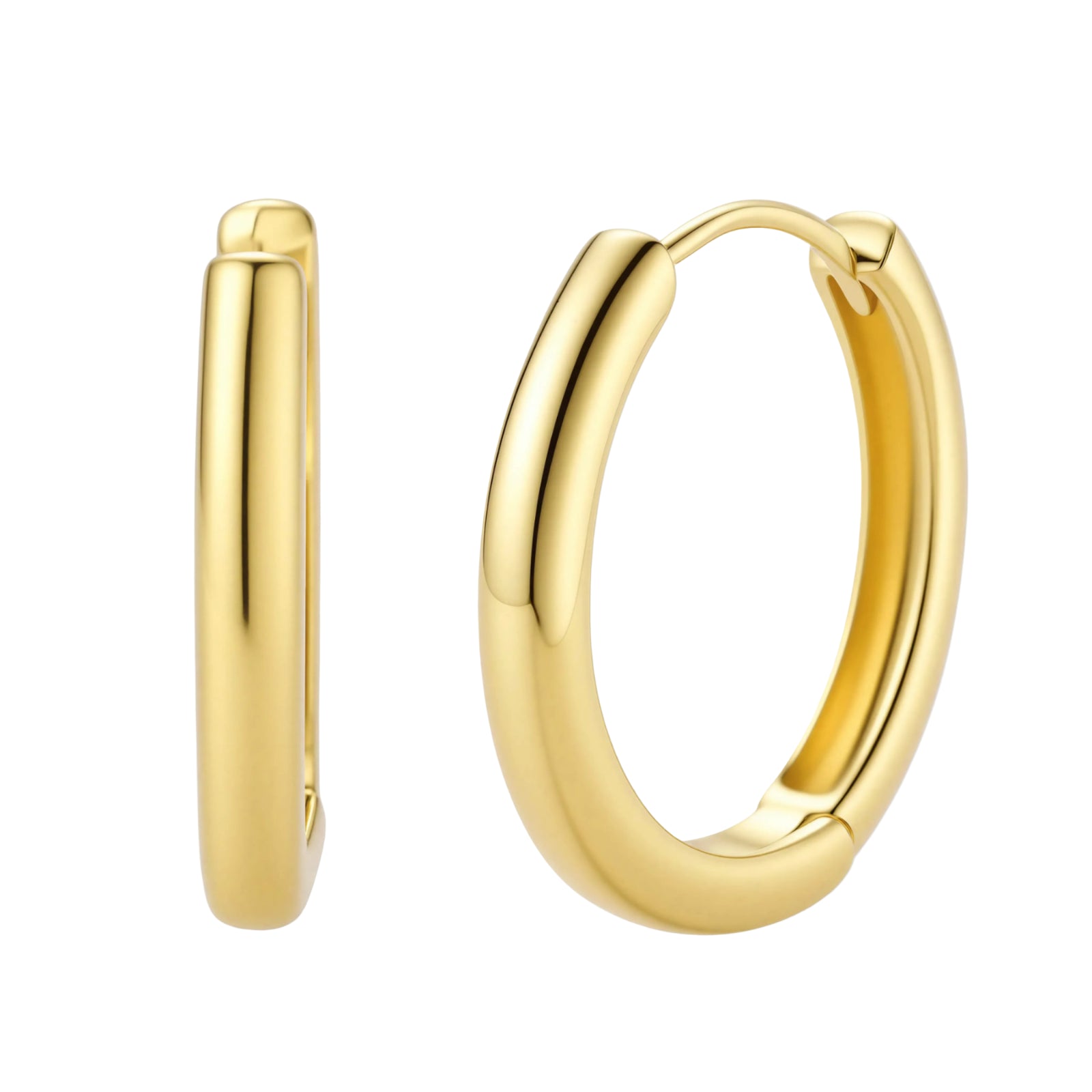 Gold hoop earrings on a white background