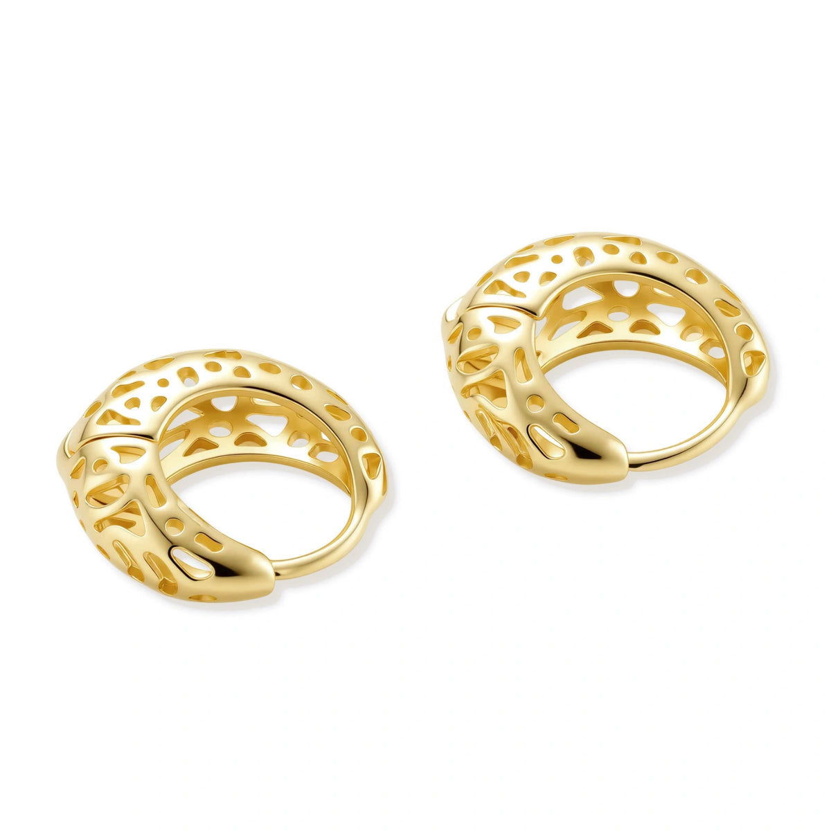 Odile Openwork Hoops, pair lying flat showing the pierced surface
