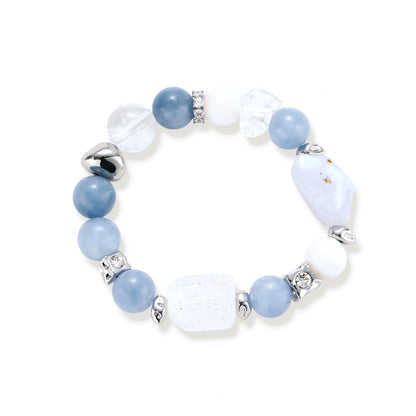 Serenity Healing Bracelet, aquamarine and quartz beaded stretch bracelet, alternate angle