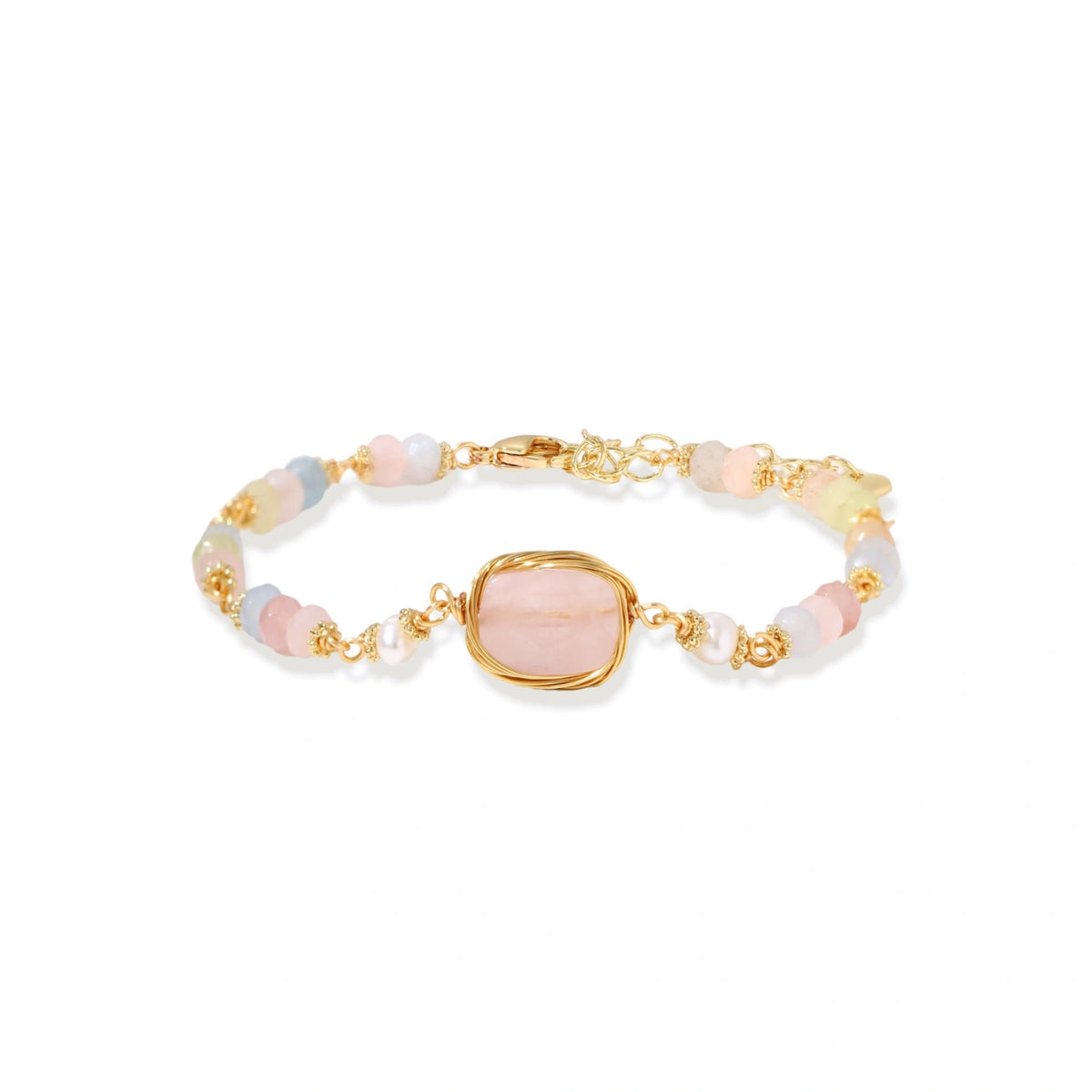 Rosalie Quartz Bracelet close-up of rose quartz cabochon centerpiece