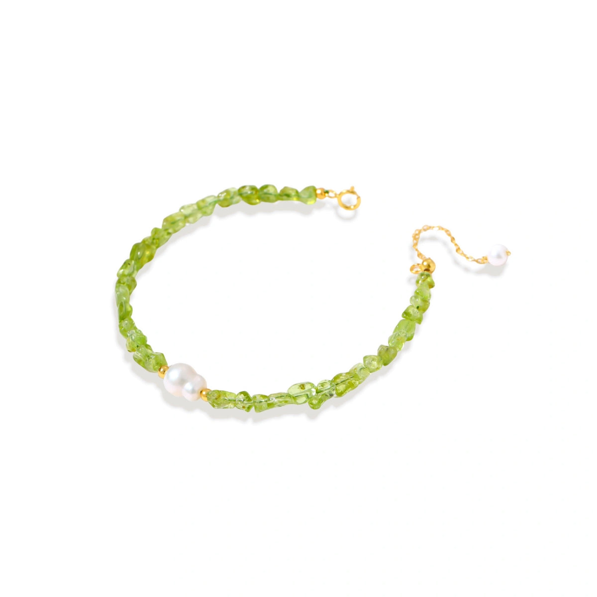 Sylvie Peridot Bracelet with spring-green peridot chips and freshwater pearl on sterling silver
