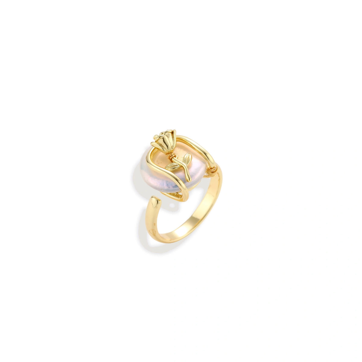Sculptural Pearl Ring, gold baroque pearl ring, front view