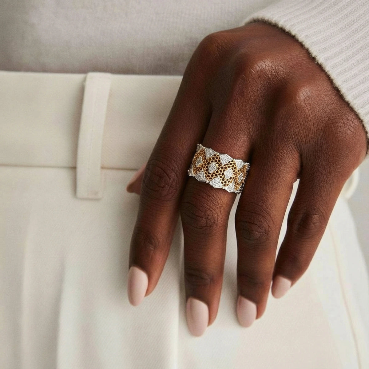 Honeycomb Crystal Power Ring - worn on hand