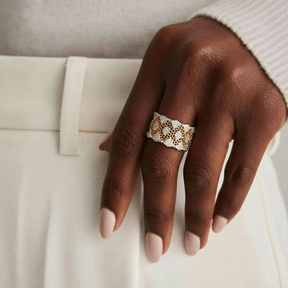 Honeycomb Crystal Power Ring - worn on hand