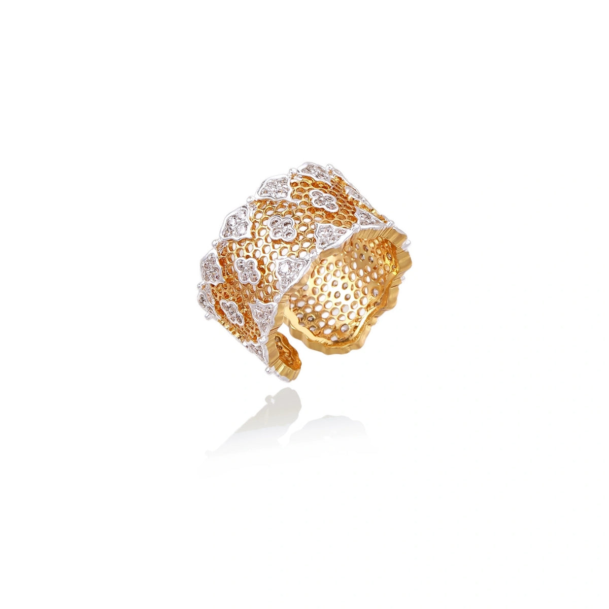 Honeycomb Crystal Power Ring - 18K gold plated brass with zirconia, front view