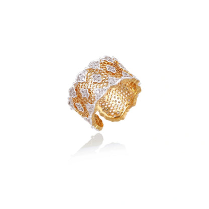 Honeycomb Crystal Power Ring - 18K gold plated brass with zirconia, front view
