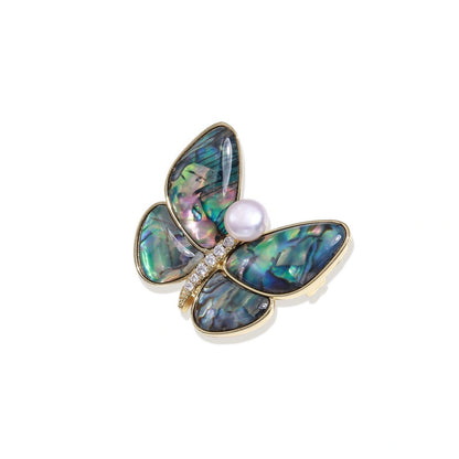 Rainbow Butterfly Brooch, angled view showing the abalone shell color shift