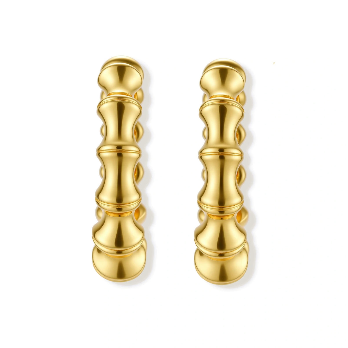 Reya Bamboo Hoops, pair of bamboo-segment hoops side by side, front view