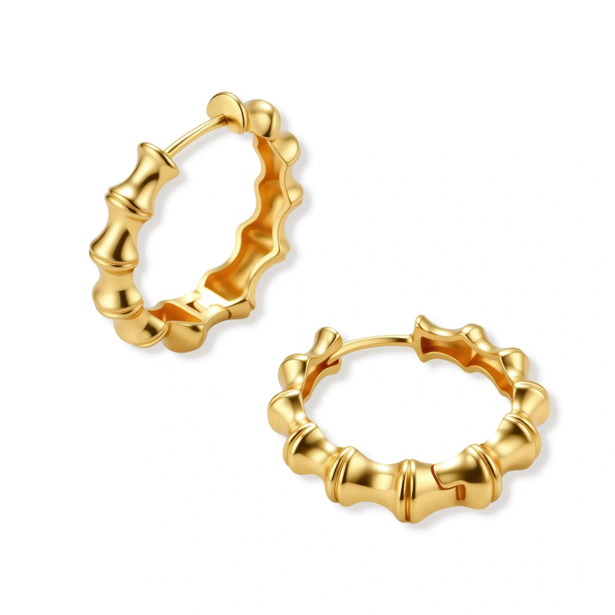 Reya Bamboo Hoops, pair lying at an angle showing the segmented profile
