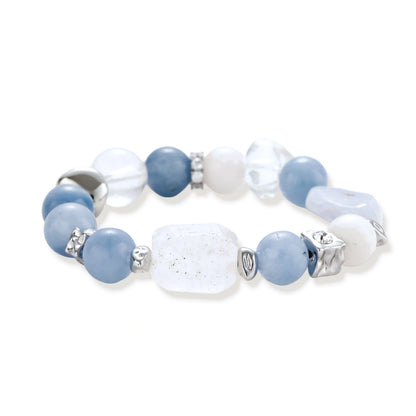 Serenity Healing Bracelet, aquamarine and quartz beaded stretch bracelet, front view