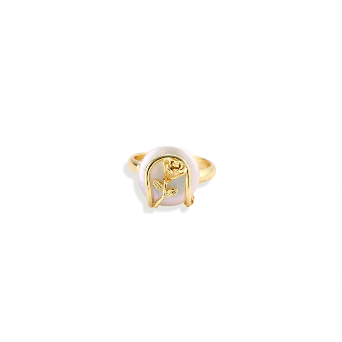 Sculptural Pearl Ring, close-up of baroque pearl and tulip motif