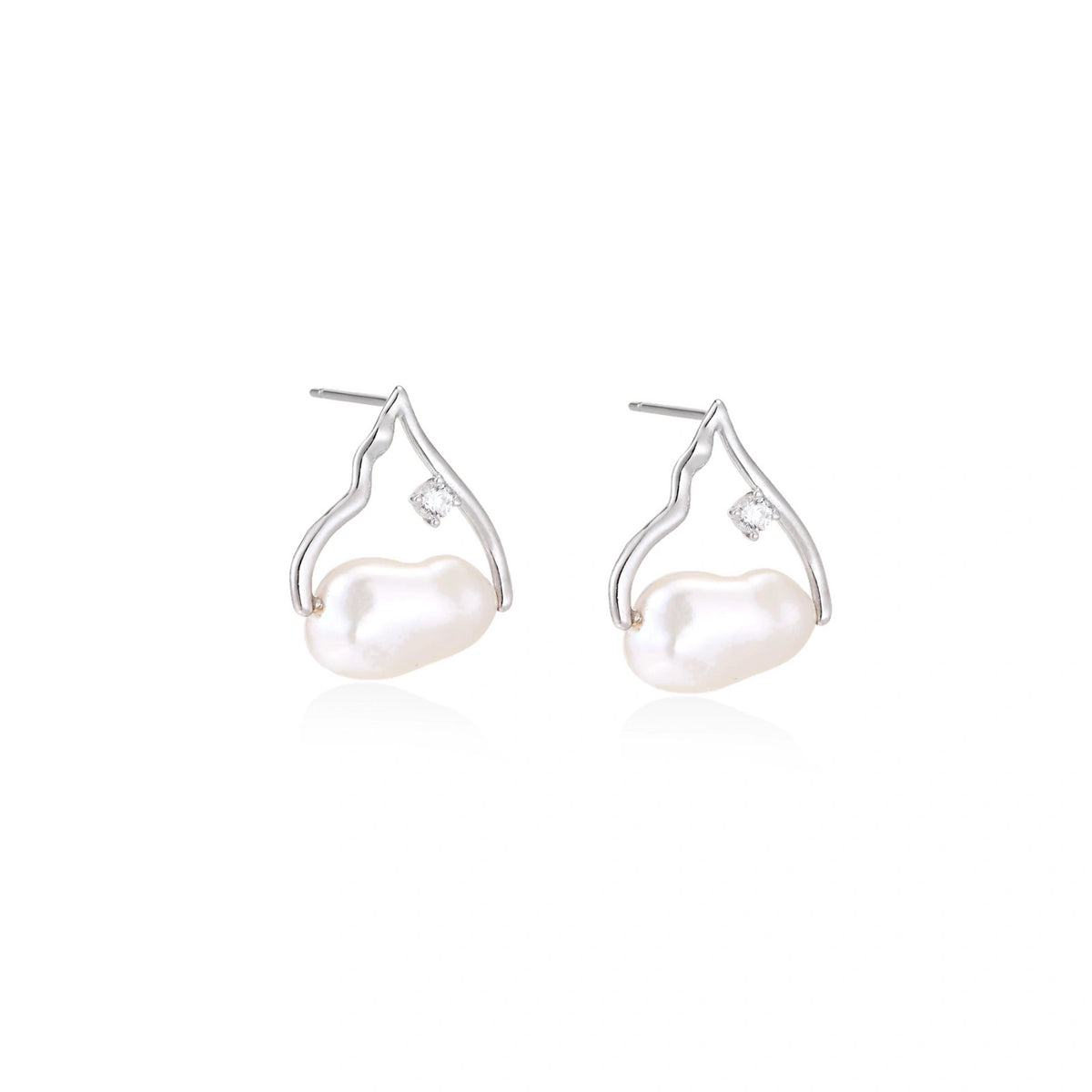 Willa Pearl Arch Earrings, pair front-on showing the small stone on each arch