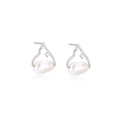 Willa Pearl Arch Earrings, pair front-on showing the small stone on each arch