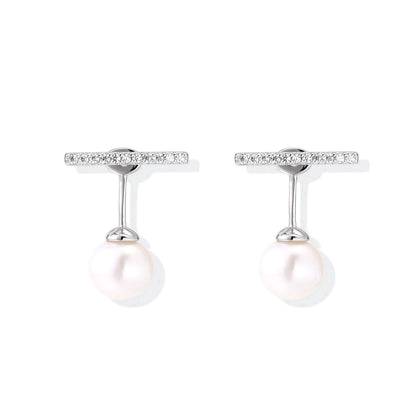 Romy Pearl Bar Ear Jackets, pair side by side showing the stone-set bars and pearl drops