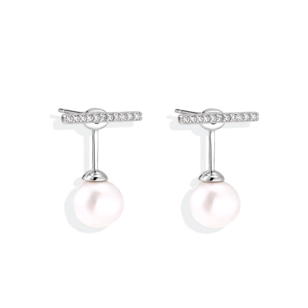 Romy Pearl Bar Ear Jackets, pair front-on showing the bars above the pearls