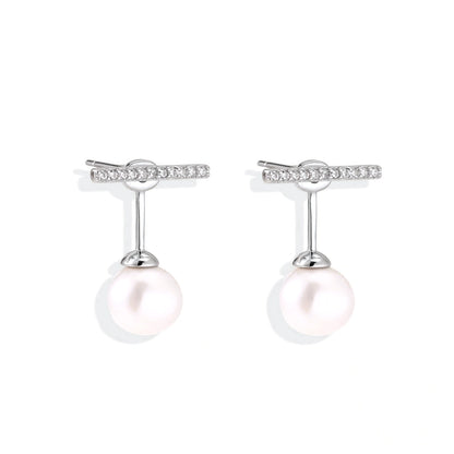Romy Pearl Bar Ear Jackets, pair front-on showing the bars above the pearls