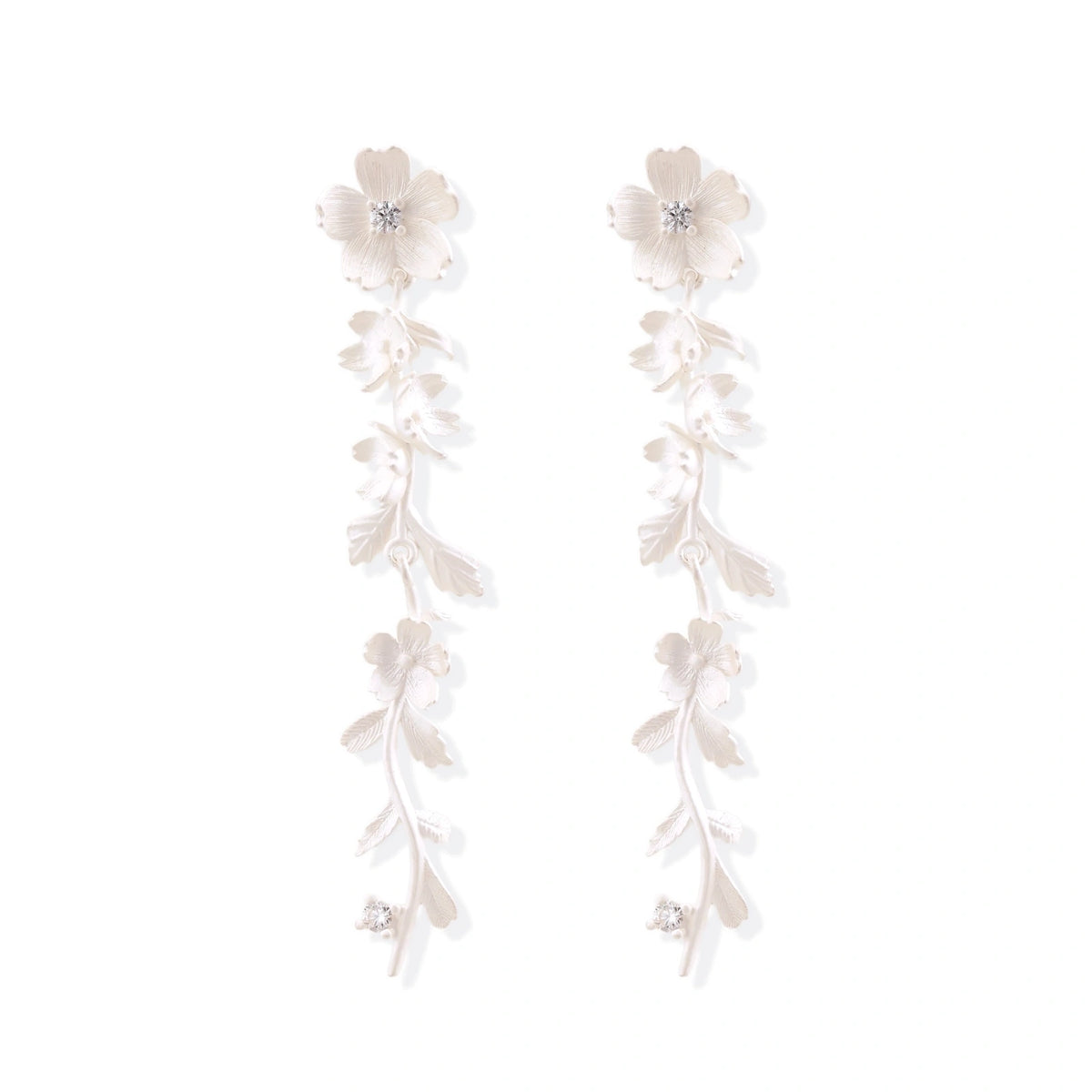 Isla Vine Drop Earrings, pair side by side showing the cascading blooms and leaves