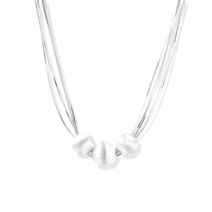 Sabine Strand Necklace, three brushed sterling silver beads on fine multi-strand chains, front view