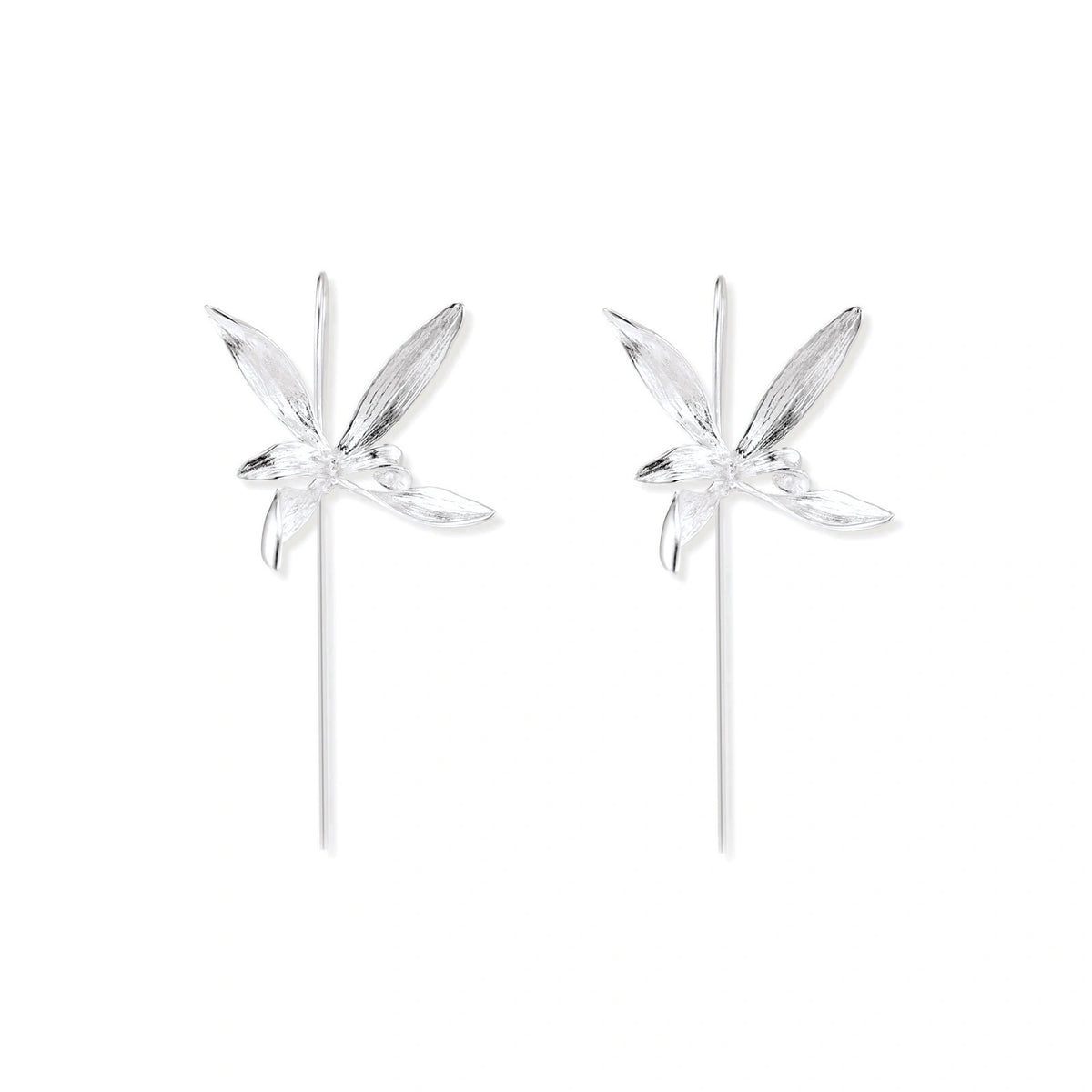 Lina Petal Threader Earrings, pair front-on showing the brushed petal detail