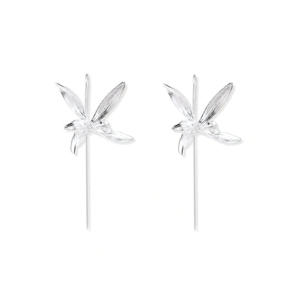 Lina Petal Threader Earrings, pair front-on showing the brushed petal detail