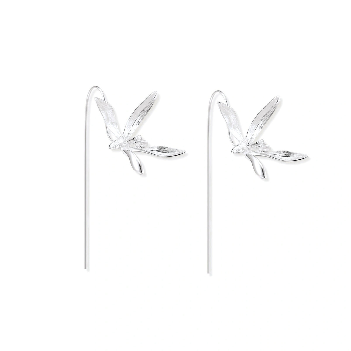 Lina Petal Threader Earrings, pair side by side showing the sculpted petals and threader wires