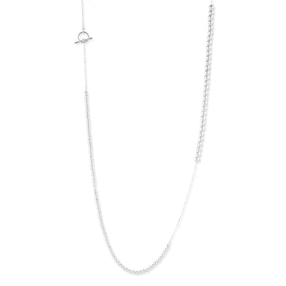 Della Sphere Necklace, long sterling silver necklace with graduated spheres along one side, full length