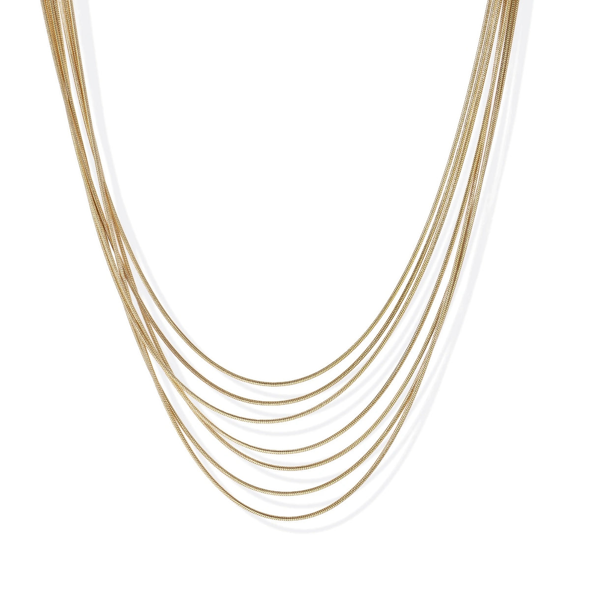 Golden Hour Layers Necklace in 14K gold-plated stainless steel, seven graduated chains