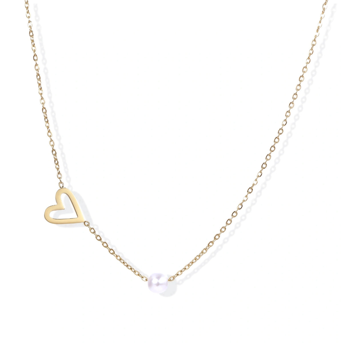 Pearl Heart Embrace Necklace - 14K Gold Plated Stainless Steel with pearl accent